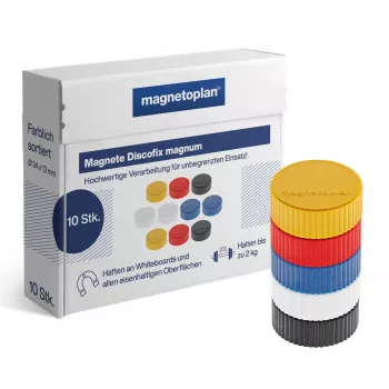 Magnetoplan Discofix Magnum zmiešané magnety na bielu tabuľu, 34 mm, 10 kusov 1660010