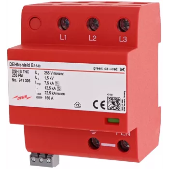 DEHN DSH B TNC 255 FM Type 1+2 kombinovaná prepäťová ochrana pre TN-C systémy, 3-pólová, 255 V AC, 25 kA (10/350 µs), diaľková signalizácia 941306
