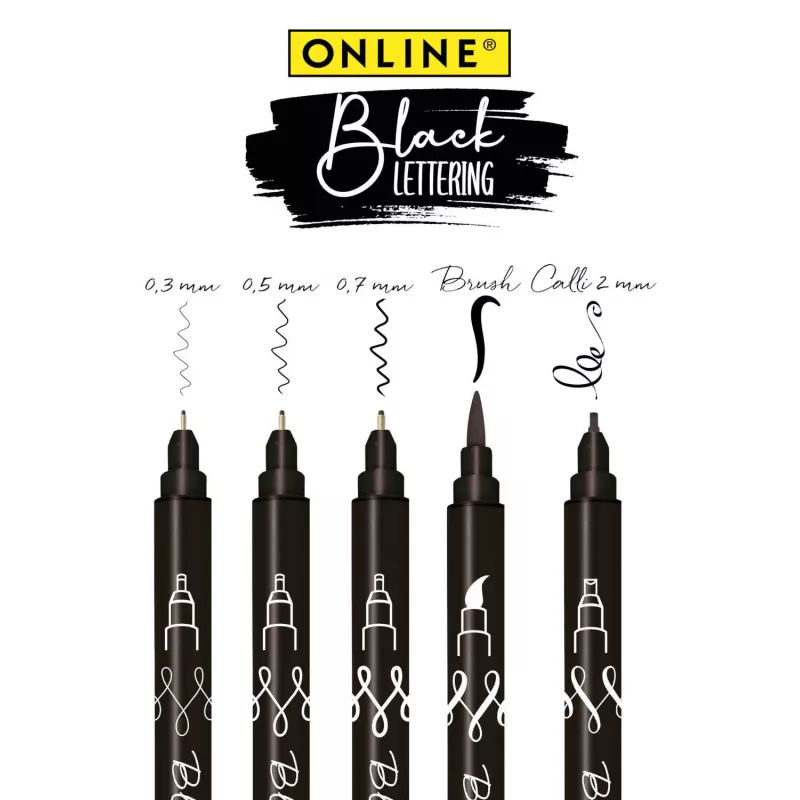 ONLINE Black Lettering Sada akrylových fixiek, čierna, 5 ks 19114