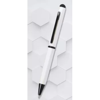 ONLINE SCHREIBGERÄTE Hexagon Stylus guľôčkové pero, biele puzdro, modrý atrament, kapacitný stylus, rotačný mechanizmus, hliník, 1 kus (21031/3D)