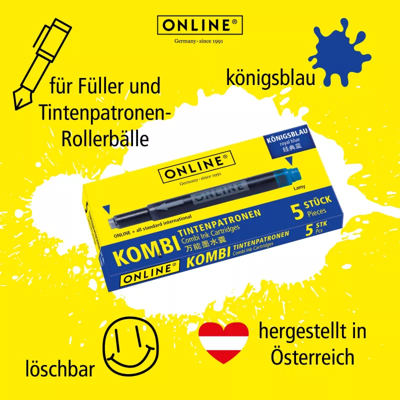 ONLINE kombi atramentové náplne pre plniace pero modré balenie 40 ks (70049)