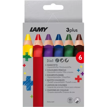 LAMY 3plus farebné ceruzky, sada 6 ks, ergonomické trojuholníkové, extra hrubá lámavá tuha, rôzne farby 1222002