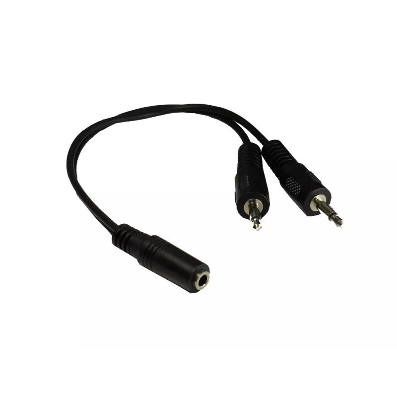 GoodConnections AD-35B2S audio Y adaptér 3,5 mm stereo konektor samica na 2x RCA mono konektor samec, 20 cm, niklovaný, čierny