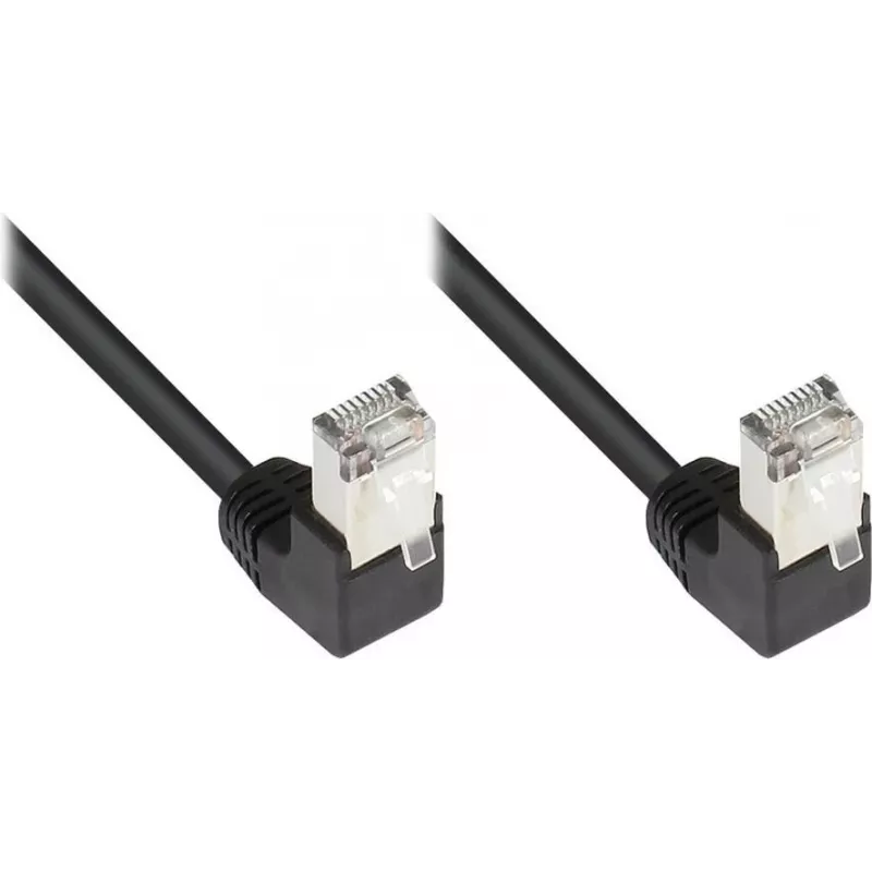 Good Connections Cat 5e F/UTP patch kábel, 3m, čierny, 90° zahnuté RJ45 konektory 805S-030WI