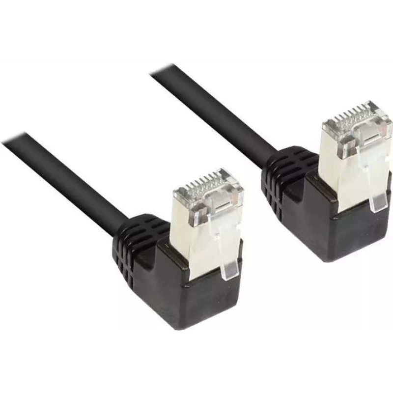 Good Connections Cat 5e F/UTP patch kábel, 3m, čierny, 90° zahnuté RJ45 konektory 805S-030WI