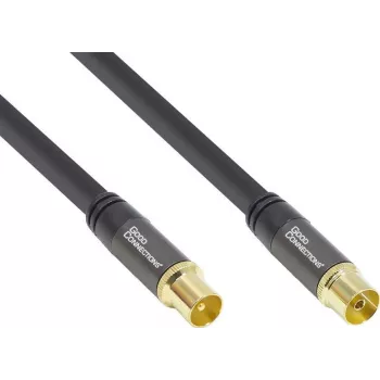 GoodConnections SmartFLEX anténny kábel, IEC koaxiálny konektor samec na konektor samica, pozlátený, štvornásobne tienený, 120 dB, čierna, 10 m (GC-M2057)