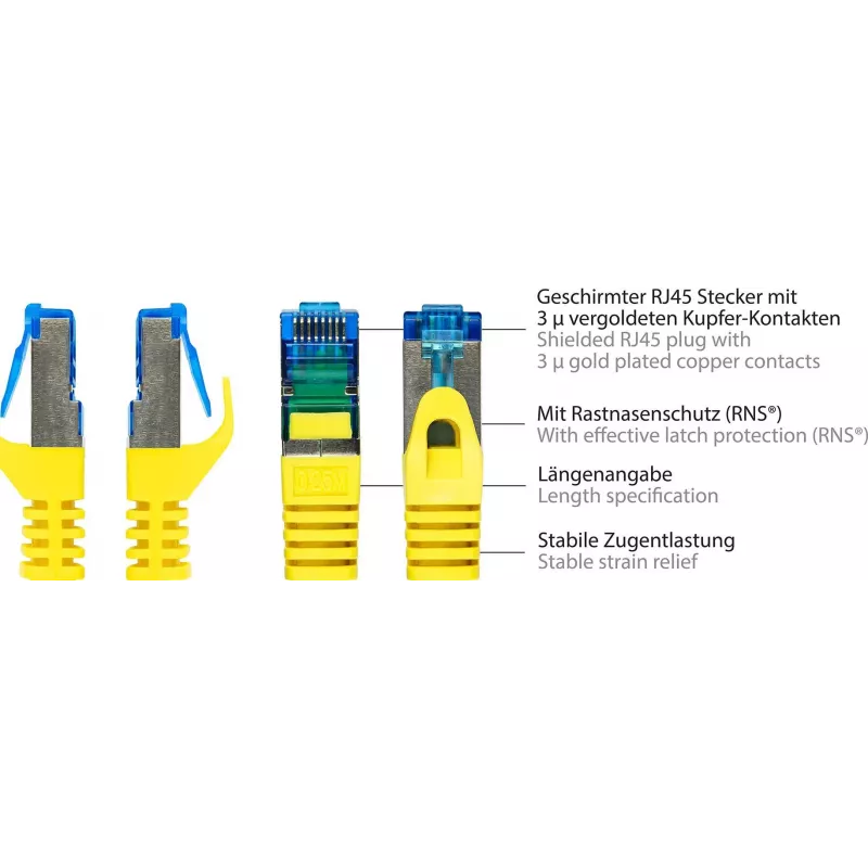 Good Connections RNS® Cat. 6A S/FTP patch kábel so Snagless Boot, bezhalogénový, žltý, 20 m 8060-H200Y