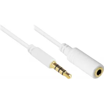 GoodConnections 3,5 mm 4-pólový TRRS audio predlžovací kábel, konektor samec na konektor samica, biela, 5 m AS-35V4W5