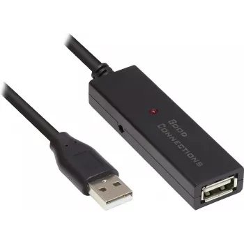 Good Connections aktívny USB 2.0 predlžovací kábel, Type-A konektor samec na Type-A konektor samica, meď, čierna, 15 m (GC-M0133)
