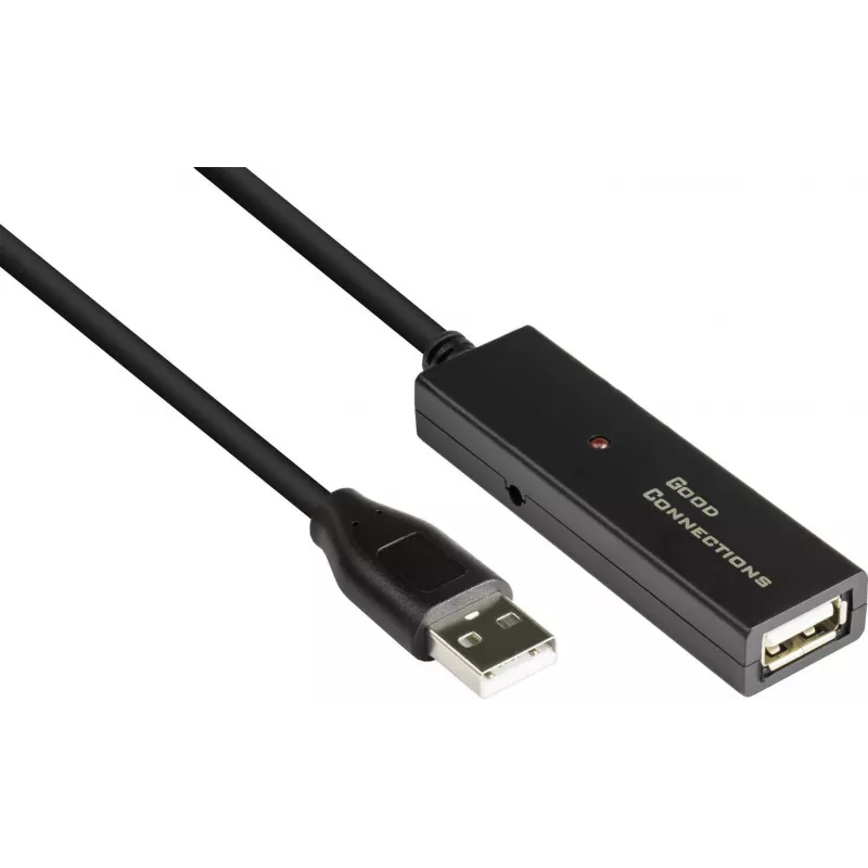 Good Connections aktívny USB 2.0 predlžovací kábel, Type-A konektor samec na Type-A konektor samica, meď, čierna, 15 m (GC-M0133)