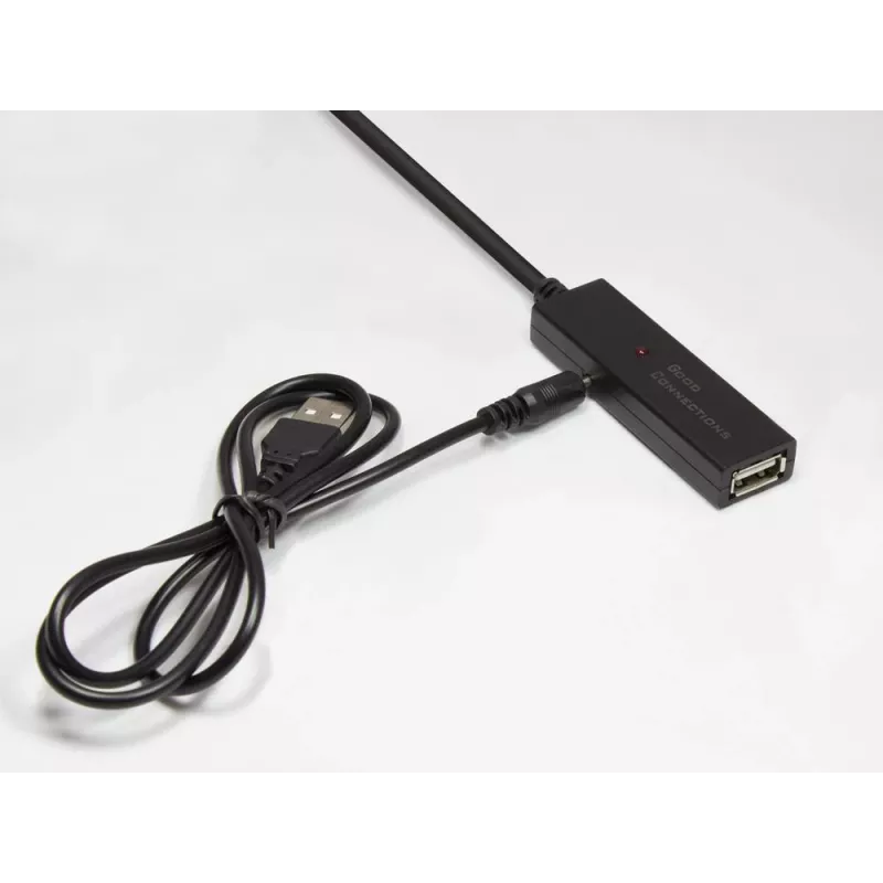 Good Connections aktívny USB 2.0 predlžovací kábel, Type-A konektor samec na Type-A konektor samica, meď, čierna, 15 m (GC-M0133)