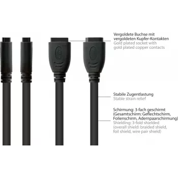 Good Connections HDMI inštalačný kábel, HDMI Typ A konektor samica na panel-mount konektor samica, 0,3 m, čierny HDMI-AD23
