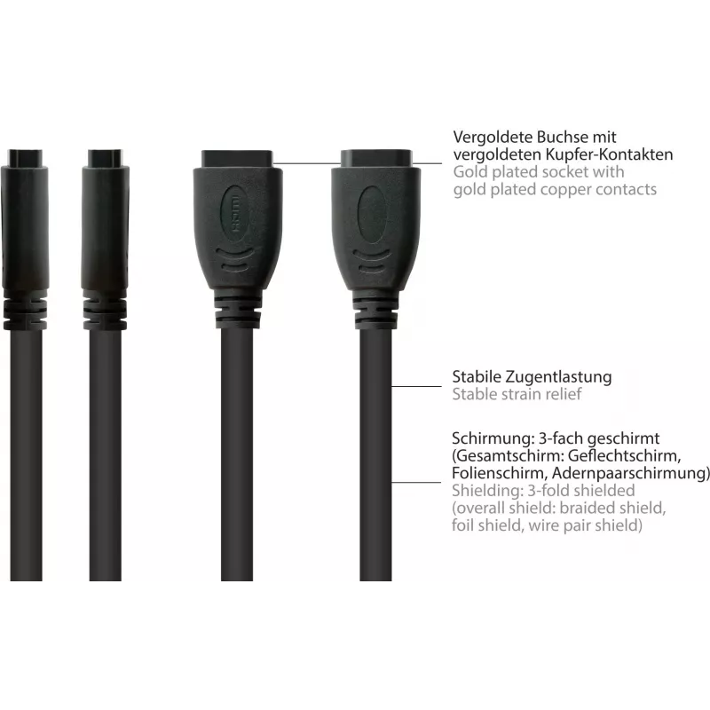 Good Connections HDMI inštalačný kábel, HDMI Typ A konektor samica na panel-mount konektor samica, 0,3 m, čierny HDMI-AD23