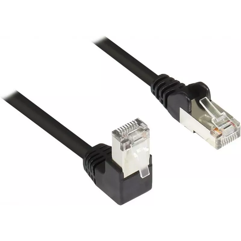 GoodConnections Cat. 5e F/UTP patch kábel, 2m, čierny, 90° na rovný RJ45 805S-020EWI