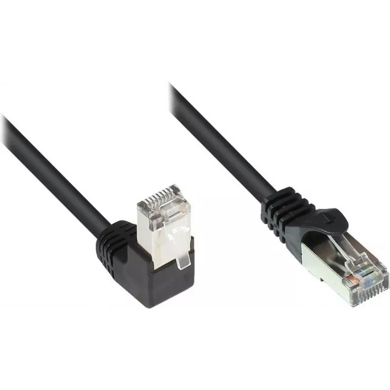 GoodConnections Cat. 5e F/UTP patch kábel, 2m, čierny, 90° na rovný RJ45 805S-020EWI