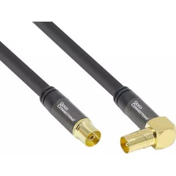 GoodConnections SAT anténny kábel SmartFLEX, uhlový IEC/koaxiálny konektor samec na konektor samica, pozlátený, štvornásobne tienený, 120 dB, čierny, 10 m (GC-M2077)