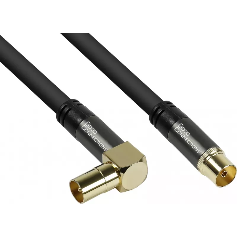 GoodConnections SAT anténny kábel SmartFLEX, uhlový IEC/koaxiálny konektor samec na konektor samica, pozlátený, štvornásobne tienený, 120 dB, čierny, 10 m (GC-M2077)