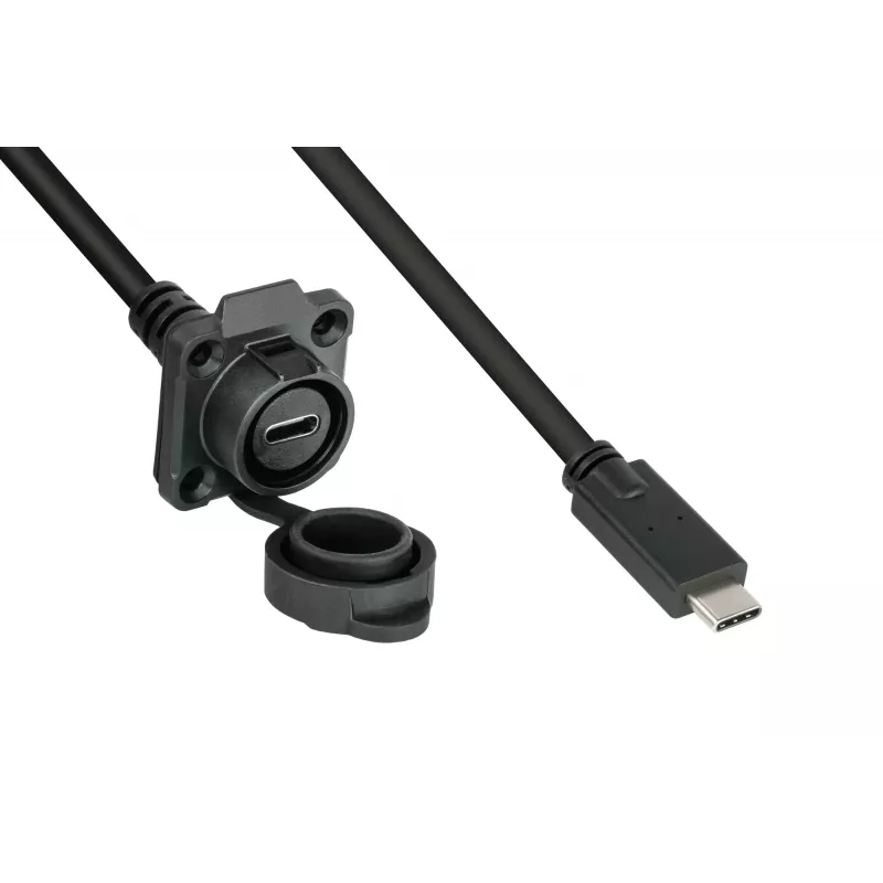 GoodConnections IC01-16U3102-010 S1 priemyselný USB-C kábel, USB 3.2 Gen 2, zástrčka na vstavanú zásuvku, M16, IP65/67, 1 m