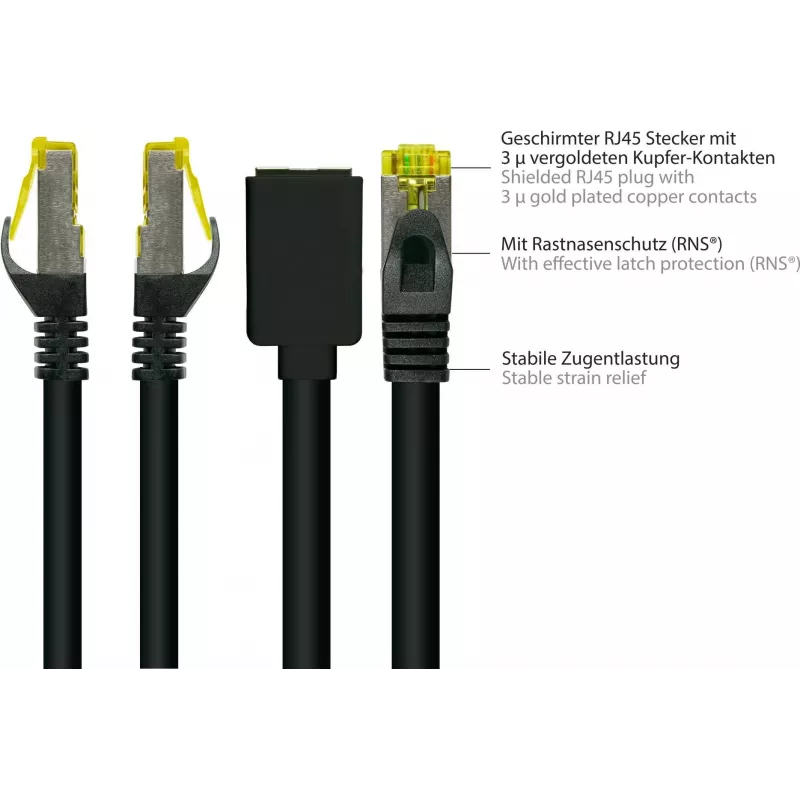 GoodConnections Cat.7 S/FTP RJ45 predlžovací kábel s ochranou západky, bezhalogénový, 1 m, čierny 8070VR-010S