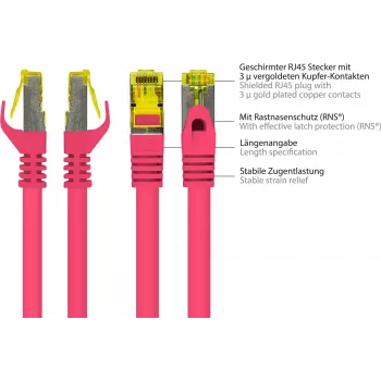 Good Connections Cat.7 S/FTP patch kábel, RJ45, 40 m, purpurový, LSZH, 600 MHz, Snagless 8070R-400M