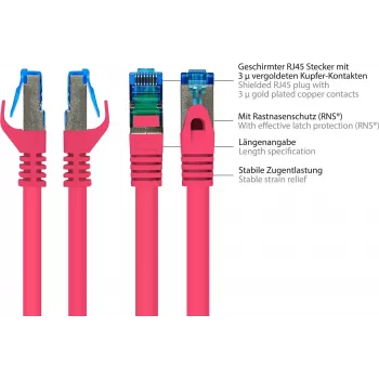 GoodConnections RNS® Cat. 6A S/FTP patch kábel s ochranou západky, bezhalogénový, purpurový, 20 m (8060-H200M)