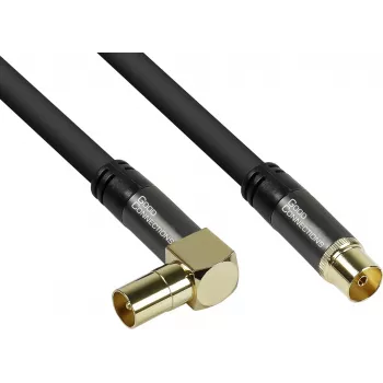 Good Connections SAT anténny kábel SmartFLEX, IEC/koaxiálny uhlový konektor samec na konektor samica, pozlátený, štvornásobne tienený, 120 dB tienenie, čierny, 20 m (GC-M2079)