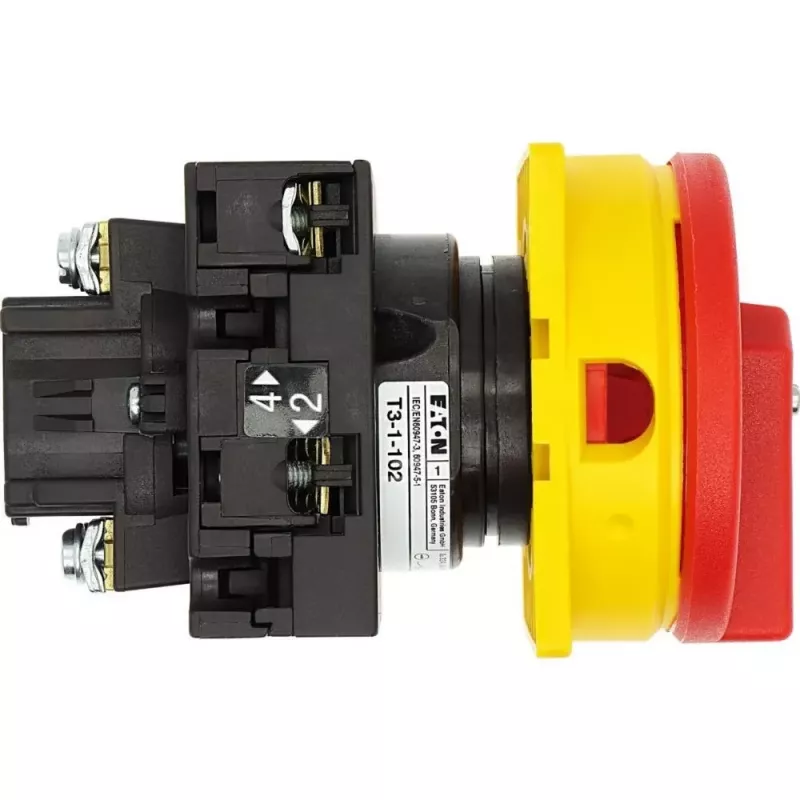 Eaton T3-1-102/EA/SVB vačkový vypínač, 3-pólový, 32 A, uzamykateľný, žltý/červený