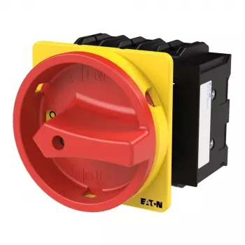 Eaton P3-100/EA/SVB/HI11 3-pólový hlavný vypínač 100 A, IP65, červeno-žltá otočná rukoväť, nástenná montáž 029383
