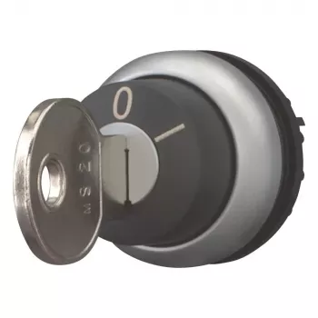 Eaton M22-WRS-MS20 kľúčom ovládaný otočný prepínač, 2 polohy, aretovaný, kľúč MS20, titánový kovový čelný prstenec, čierny 111779