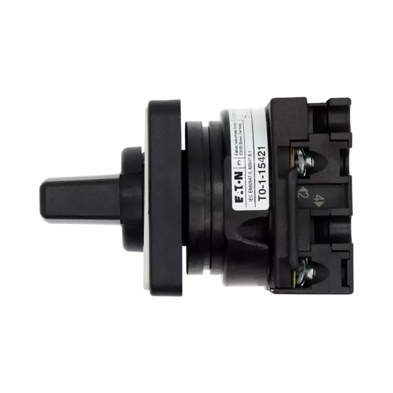 Eaton T0-1-15421/E vačkový vypínač, 1-pólový, ZAP-VYP, 20 A, 690 V AC, páčka, čierny, predný panel 48x48 mm 095806