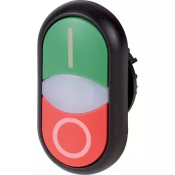 Eaton M22S-DDL-GR-X1/X0 osvetlený ovládač tlačidla, Momentary, zelený šošovka, čierny plastový golier, montáž 22,5 mm, IP66/IP67/IP69K 216701