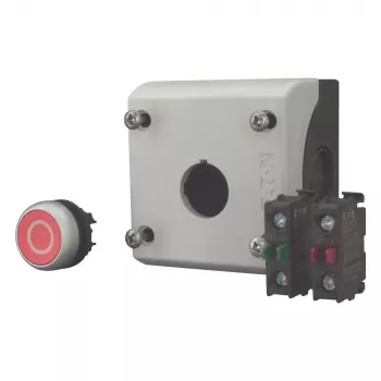 Eaton M22-D-R-X0/KC11/I ovládač tlačidla s kontaktným blokom, červený, titán, plast, IP66/IP67/IP69 216521