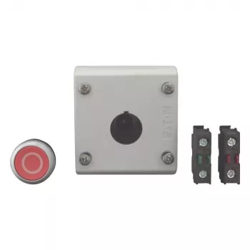 Eaton M22-D-R-X0/KC11/I ovládač tlačidla s kontaktným blokom, červený, titán, plast, IP66/IP67/IP69 216521