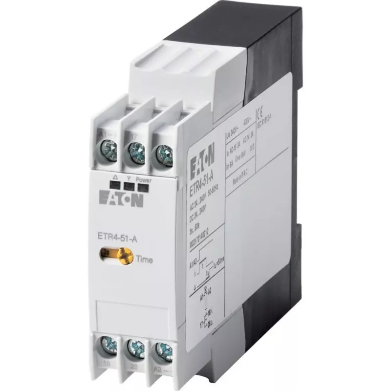 Eaton ETR4-51-A hviezda-trojuholník časové relé, 24-240V AC/DC, 3-60s, 2 CO, DIN lišta 031884