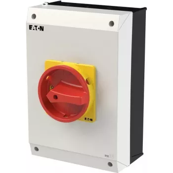 Eaton P3-63/I4/SVB/HI11 3-pólový hlavný spínač-odpojovač, 63 A, 690 V AC, červeno-žltá otočná rukoväť, IP65 207348