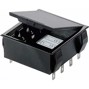 Bopla držiak batérií pre 4 AA (Mignon) články s 9V blokom spájkovací vývod, 65 x 65 x 21,5 mm, čierna 46600000