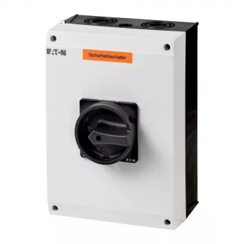 Eaton P3-100/I5/SVB-SW/HI11 3-pólový hlavný vypínač 100 A, montáž na omietku, IP65, červeno-žltá otočná rukoväť, uzamykateľný, 1NO+1NC 207375