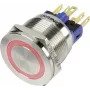 TRU COMPONENTS 1303040 GQ22S-11E/R/12V vandalizmu odolný tlačidlový spínač, tlačný, 1 NO, 250 V AC, 3 A, červené prstencové osvetlenie 12 V DC, IP65, montáž 22 mm