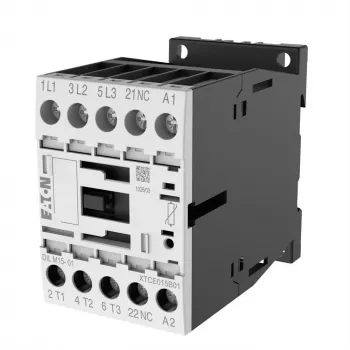 Eaton DILM15-01 24VDC 3-pólový stýkač, 1 NC pomocný kontakt, 15 A AC-3, DIN lišta/skrutková svorka 290108