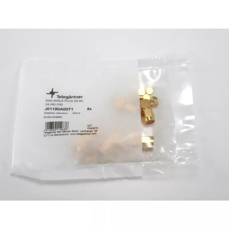 Telegärtner SMA zahnutý konektor samec krimpovaný pre RG-316, zlatý, balenie 5 ks (J01150A0071)