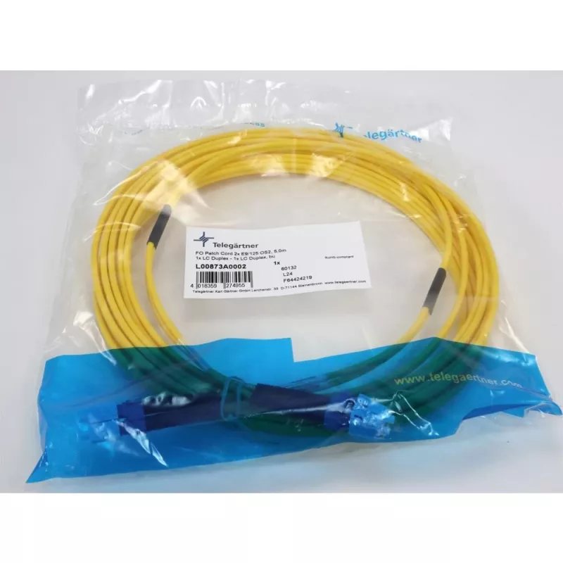 TELEGÄRTNER LC na LC Single-Mode OS2 duplexný patch kábel, 5 m, žltý