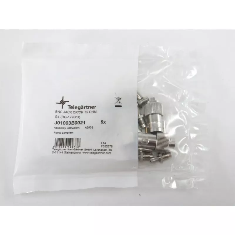 Telegärtner BNC káblový konektor samica crimp G04 75 Ohm pre RG-179B/U, balenie 5 ks J01003B0021