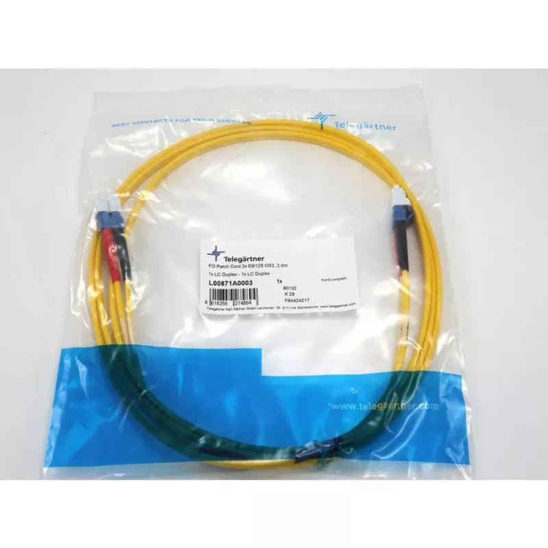 TELEGÄRTNER LC na LC Single-Mode OS2 duplex optický patch kábel, 2 m, žltá L00871A0003