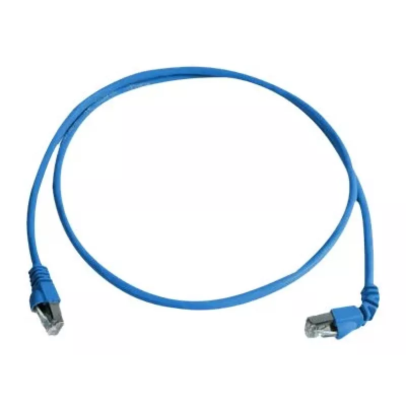 Telegärtner Cat 6A S/FTP patch kábel, PiMF, modrý, 2,0 m, jeden koniec zahnutý L00001A0159