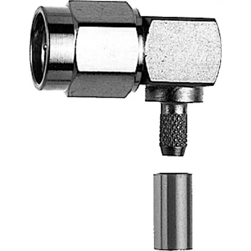 TELEGÄRTNER RP-SMA uhlový crimp konektor samec pre RG-58C/U, 50 Ohm, pozlátený