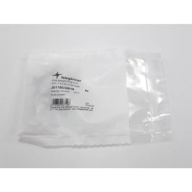 Telegärtner SMA rovný konektor samec crimp G30 (1,5/3,8), H 155, Low Loss 1,4/3,8 crimp/crimp koaxiálny konektor J01150A0618