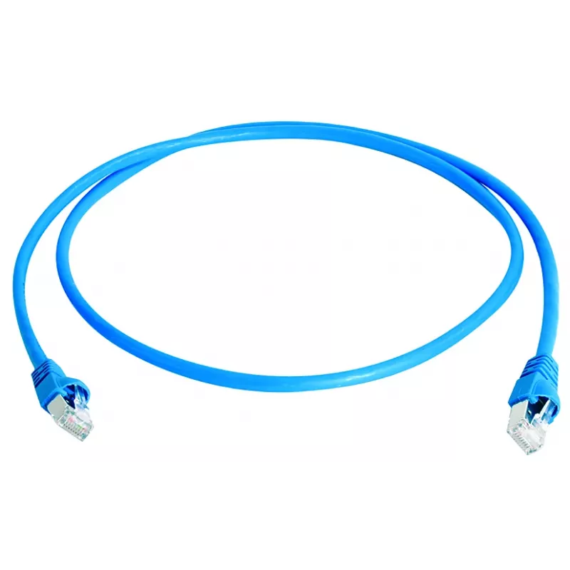 TELEGÄRTNER 100008091 RJ45 patch kábel, CAT 6a S/FTP, modrý, nehorľavý, s ochranou proti zlomeniu, 1 m