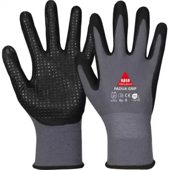 HASE SAFETY GROUP AG 508150 9 nylonové nitrilové pracovné rukavice s penovou úpravou, veľkosť 9, sivé/čierne