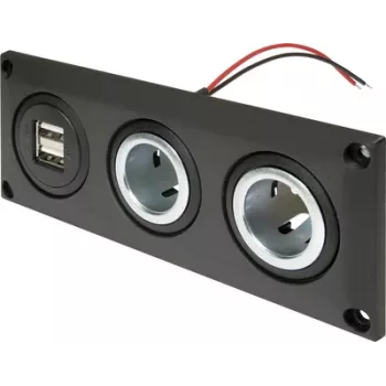 ProCar 67326500 zabudovateľná zásuvka 12V/24V s USB nabíjacím portom, DIN/ISO 4165, 16A/8A, 5V/2.1A, čierna