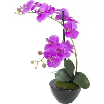 EUROPALMS umelá orchideová aranžmán 4, biela phalaenopsis v keramickom kvetináči, 60 cm 82530349